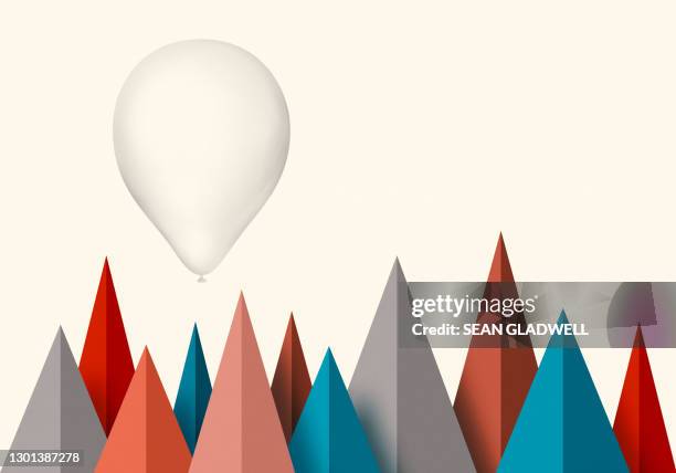 balloon floating over points - acute angle stock pictures, royalty-free photos & images