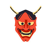Oni, Hannya mask isolated vector illustration.