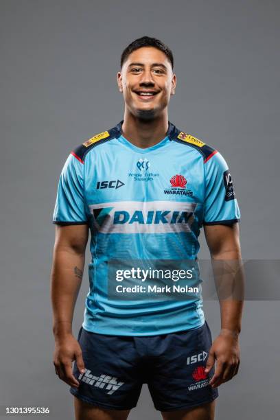 Lalakai Foketi poses during the NSW Waratahs Super Rugby AU headshots session on February 10, 2021 in Canberra, Australia.