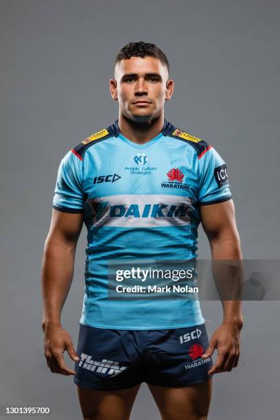 Izaia Perese poses during the NSW Waratahs Super Rugby AU headshots session on February 10, 2021 in Canberra, Australia.