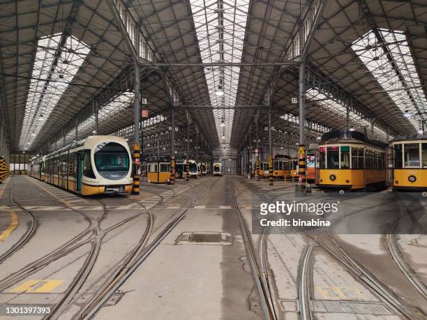 tramway station in milan - milan tram stock pictures, royalty-free photos & images
