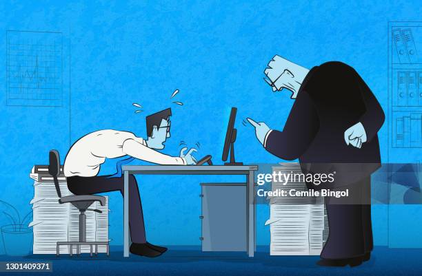 stockillustraties, clipart, cartoons en iconen met boze baas - toxic employee