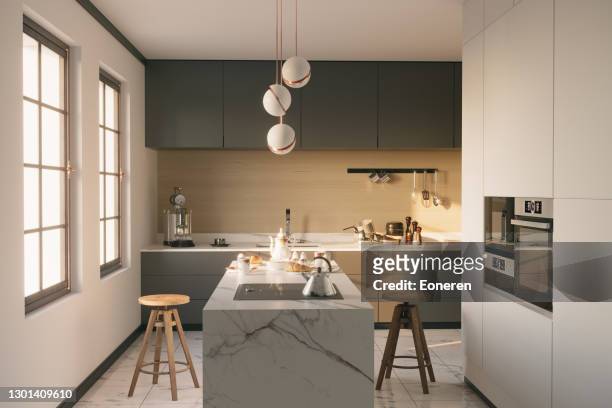 interni della cucina moderna - penisola scandinava foto e immagini stock