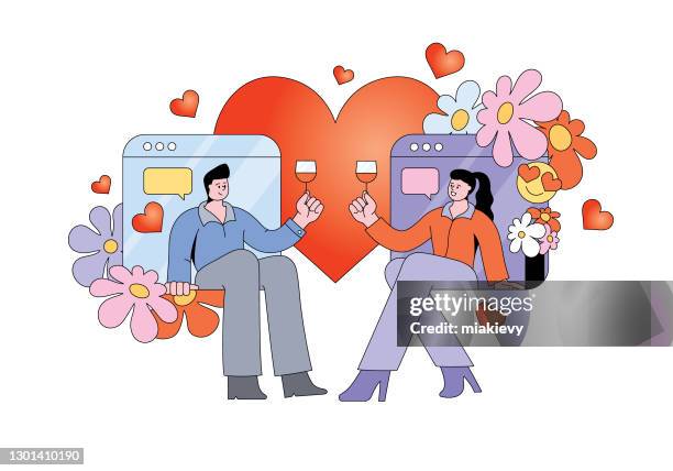 illustrazioni stock, clip art, cartoni animati e icone di tendenza di incontri online - online dating