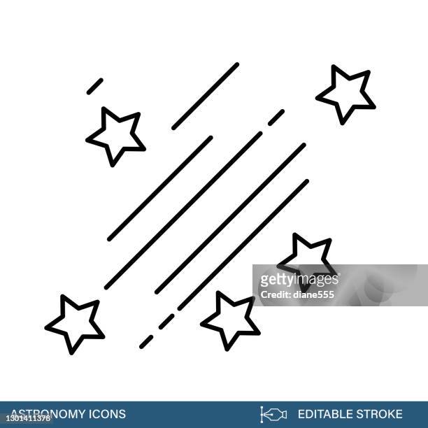 shooting star - astronomie und raum dünne linie symbol mit editierbaren strichen - sternenspur stock-grafiken, -clipart, -cartoons und -symbole