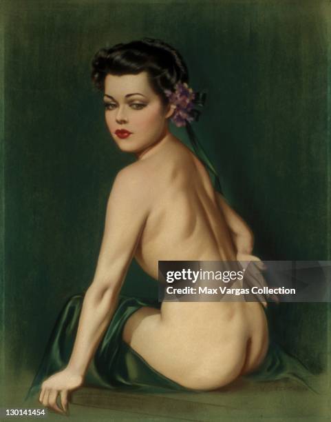 Pin-up art by Alberto Vargas titled Study of Seated Nude circa 1930's.