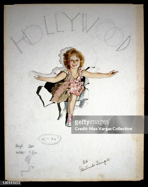 Watercolor painting by Alberto Vargas of actress Shirley Temple circa 1936.