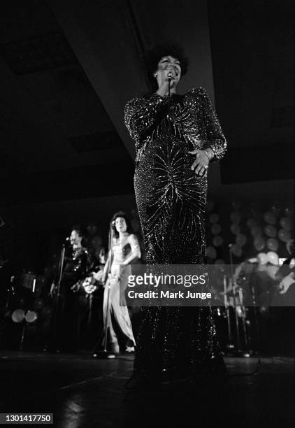 Mary Wilson lead singer of the group “Mary Wilson and the Supremes” performs with her trio at the Holiday Inn on November 17, 1985 in Fort Collins,...