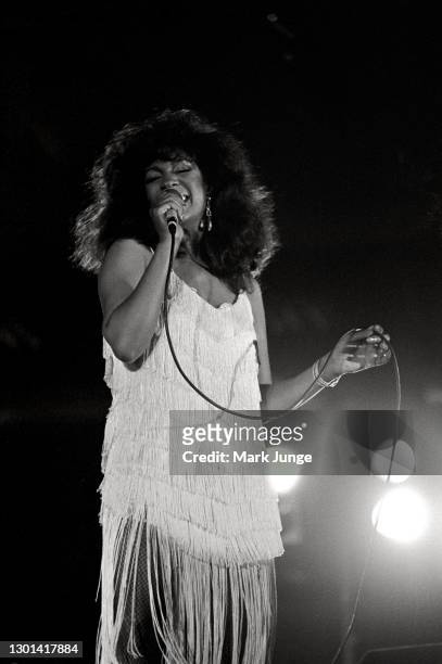 Mary Wilson lead singer of the group “Mary Wilson and the Supremes” performs at the Holiday Inn on November 17, 1985 in Fort Collins, Colorado. She...