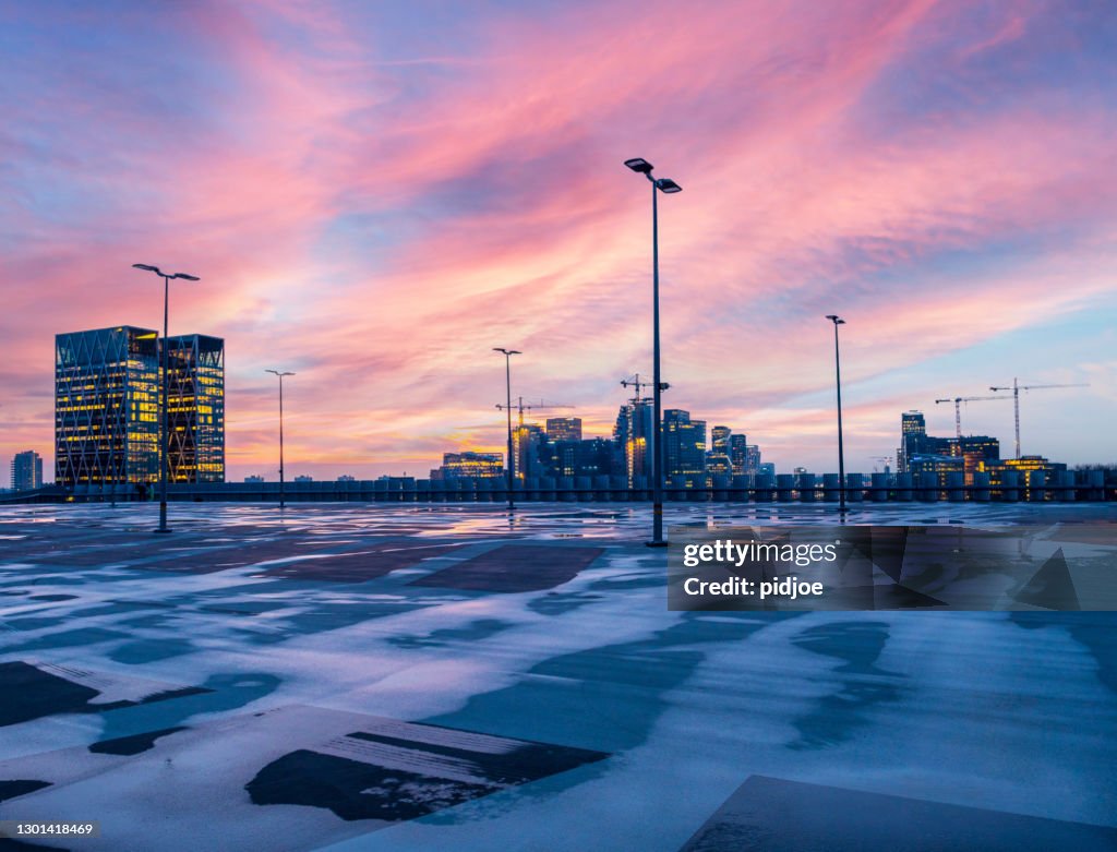 Empty parking lot in Amsterdam.