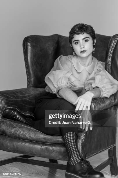 Spanish actress Olivia Delcan poses during a portrait session on November 09, 2020 in Madrid, Spain.