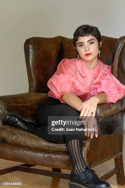 Spanish actress Olivia Delcan poses during a portrait session on November 09, 2020 in Madrid, Spain.