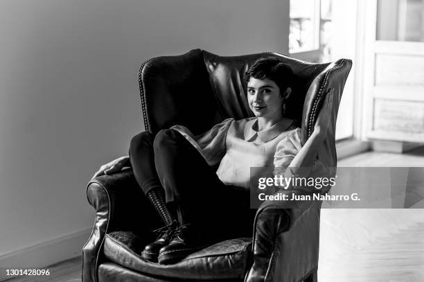 Spanish actress Olivia Delcan poses during a portrait session on November 09, 2020 in Madrid, Spain.
