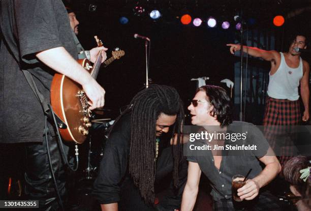 Bernard Fowler, Michael Hutchence, Stevie Salas, perform at the Nicklebag concert at the Viper Room in Los Angeles, California on November 5, 1997.