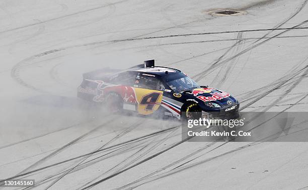 Kasey Kahne, driver of the Red Bull Toyota, loses control of his car during the NASCAR Sprint Cup Series Good Sam Club 500 at Talladega Superspeedway...