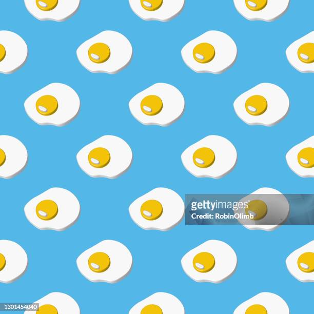 graphic dimensional fried eggs seamless pattern - fried egg stock illustrations