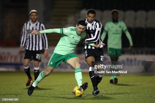 Tom Rogic of Celtic battles for possession with Ethan Erhahon of St Mirren during the Ladbrokes Scottish Premiership match between St. Mirren and...