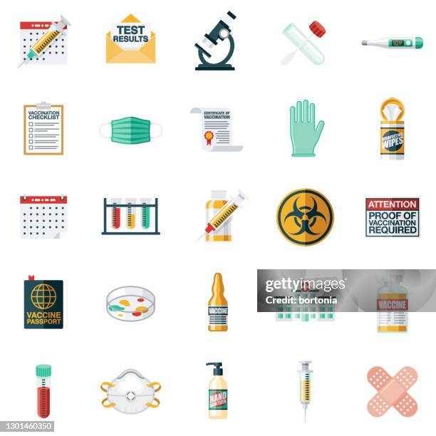 vaccination and medical testing icon set - surgical glove icon stock illustrations