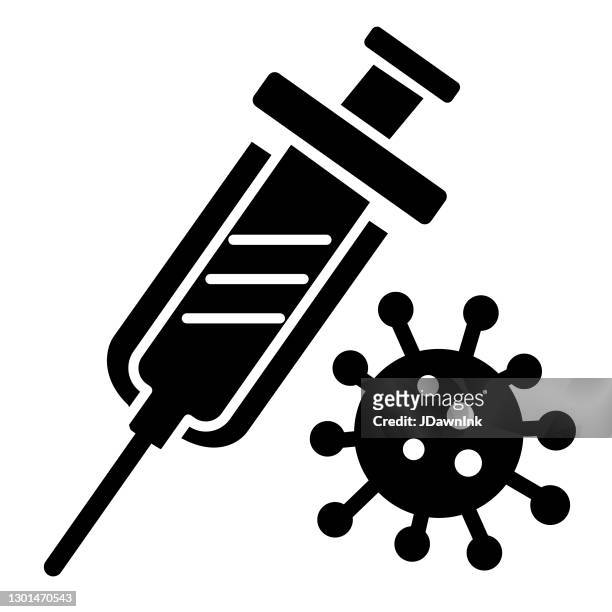 ilustraciones, imágenes clip art, dibujos animados e iconos de stock de icono de la jeringa de vacunación contra el virus del frío y la gripe - relleno negro 100% sólido - coronavirus