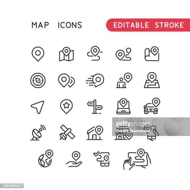 stockillustraties, clipart, cartoons en iconen met bewerkbare lijn navigatielijnpictogrammen - symbol set