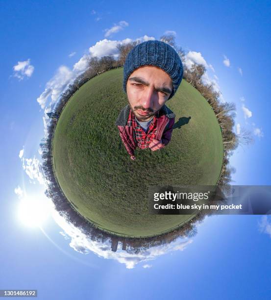 a tiny planet picture of a cool young man - 360 uk bildbanksfoton och bilder