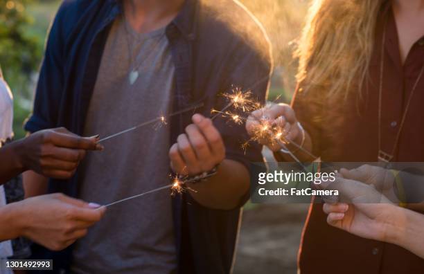 a party is only fun with sparklers - canada day people stock pictures, royalty-free photos & images