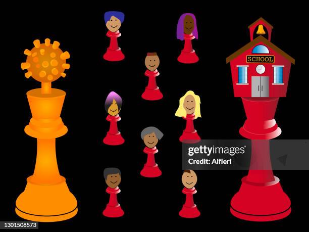 school opening chess match - university covid stock illustrations