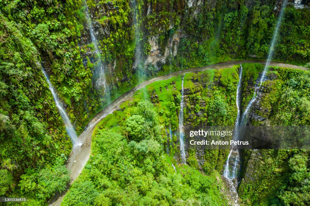 Aerial view of The Death Road. North Yungas, Bolivia.