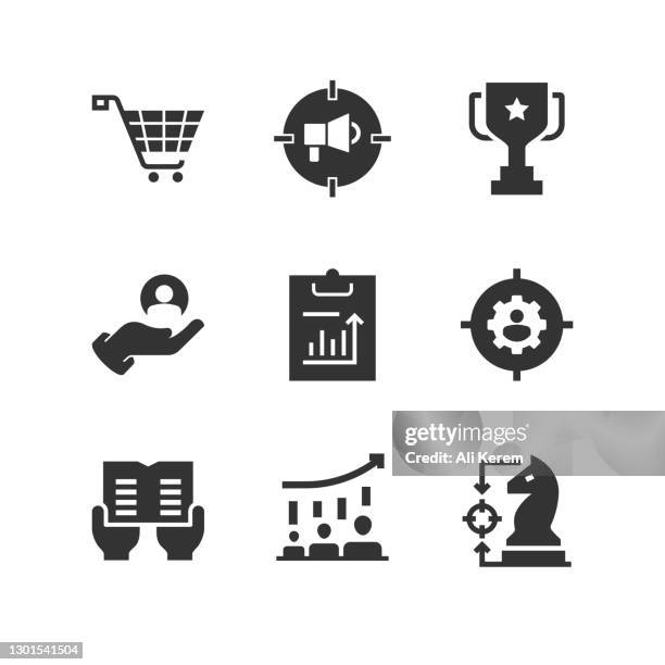 target audience, market, consumer, customer, strategy icons - personalized stock illustrations