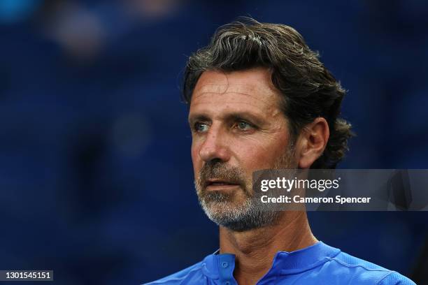 Patrick Mouratoglou, the coach of Stefanos Tsitsipas of Greece looks on following the Men's Singles second round match against Thanasi Kokkinakis of...