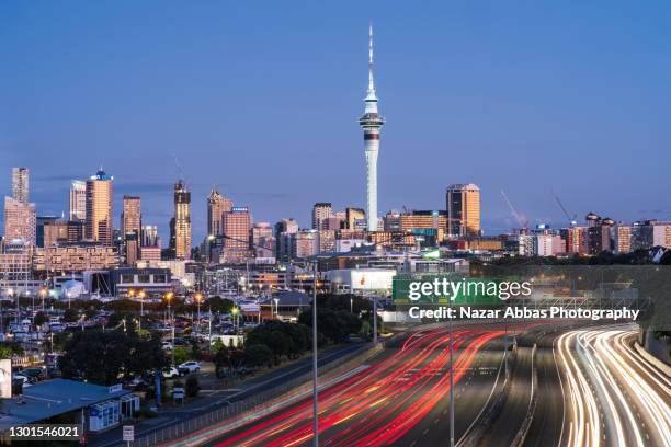 auckland city skyline. - auckland motorway stock pictures, royalty-free photos & images