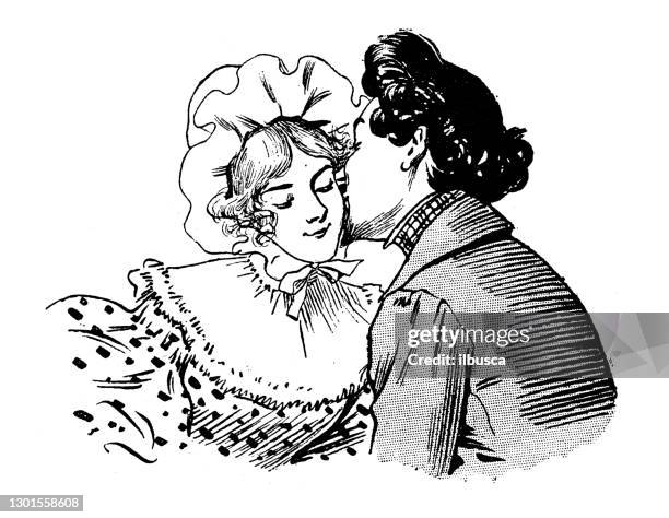 antique illustration: kiss - kissing stock illustrations