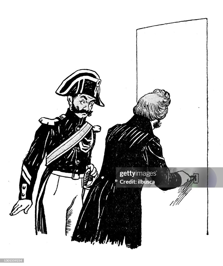 Illustration antique : Porte d’ouverture pour la police