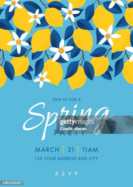 stockillustraties, clipart, cartoons en iconen met sjabloon voor de uitnodiging voor springparty's. - happy hour vintage