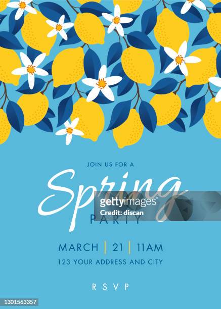 spring party invitation template. - springtime stock illustrations
