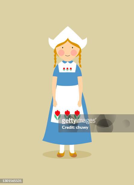 dutch national costume for women - dutch culture stock illustrations