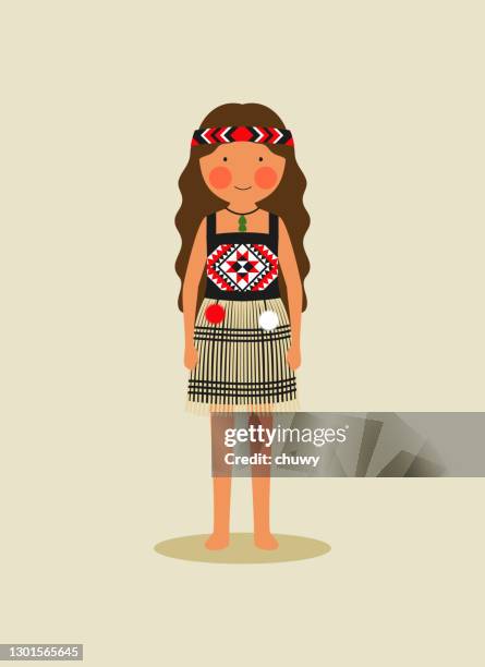 maori indigenous costume for women - traditional clothing stock illustrations