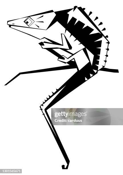 ilustrações de stock, clip art, desenhos animados e ícones de black and white  cartoon  chameleon - iguana