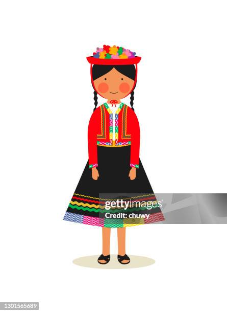 peruanische nationaltracht für frauen - peruanische kultur stock-grafiken, -clipart, -cartoons und -symbole