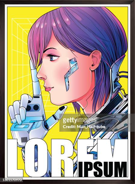 ilustraciones, imágenes clip art, dibujos animados e iconos de stock de cartel de ciencia ficción cyberpunk - anime