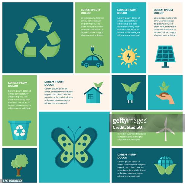 renewable energy infographic grid flat design - environmental issues stock illustrations