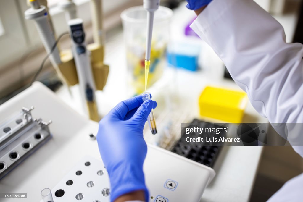 Scientist testing medical sample in lab