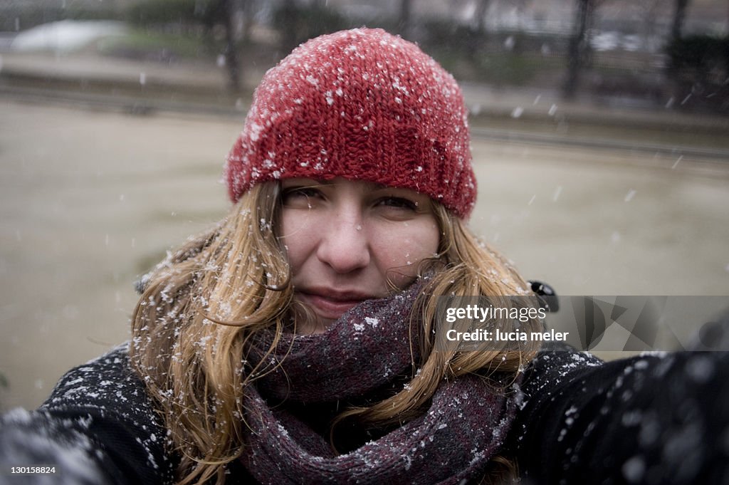 Portrait of young girl in snow