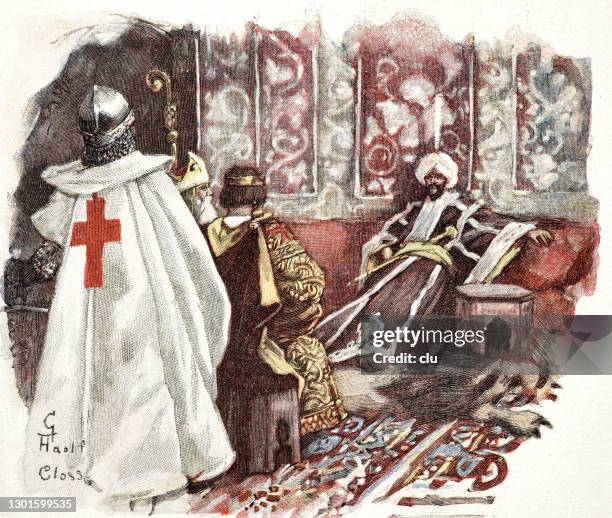 a dissolution of the crusaders to sultan saladin - jerusalem stock illustrations