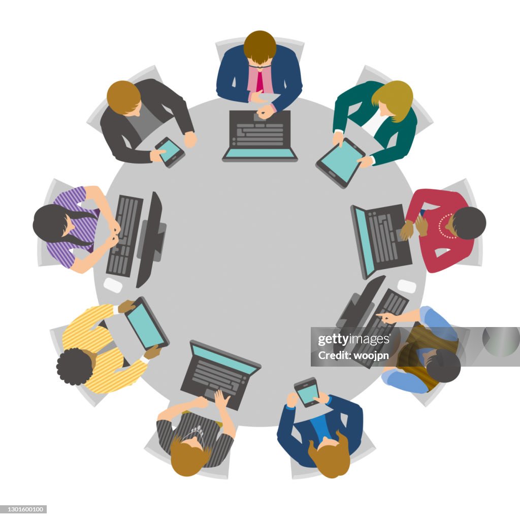 Business people having online meeting or video conference at virtual round table