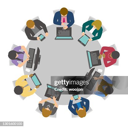 Business People Having Online Meeting Or Video Conference At Virtual ...