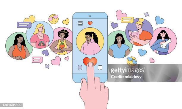 ilustraciones, imágenes clip art, dibujos animados e iconos de stock de aplicación de citas - manos mujer