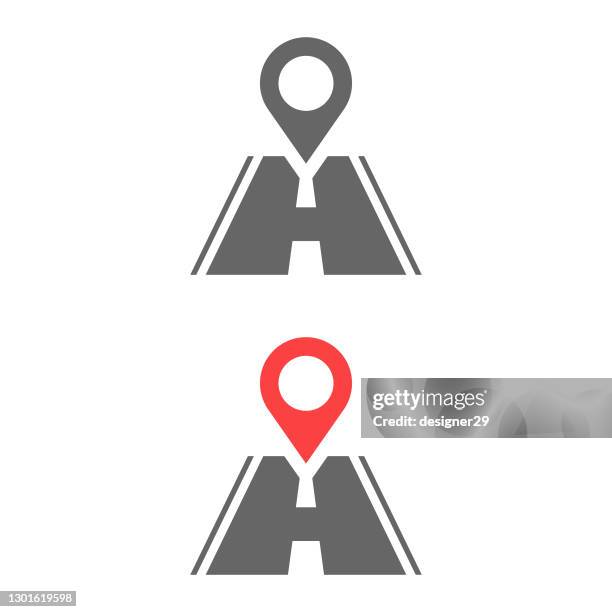 route location and road on map pin icon vector design. - motorway bridge cartoon stock illustrations