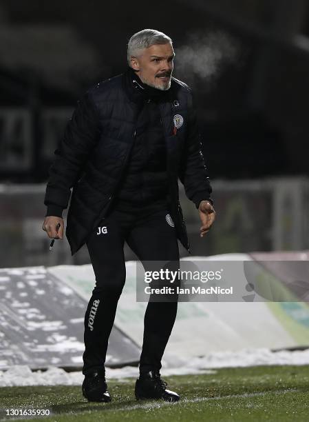 St Mirren manager Jim Goodwin reacts during the Ladbrokes Scottish Premiership match between St. Mirren and Celtic at SMISA Stadium on February 10,...