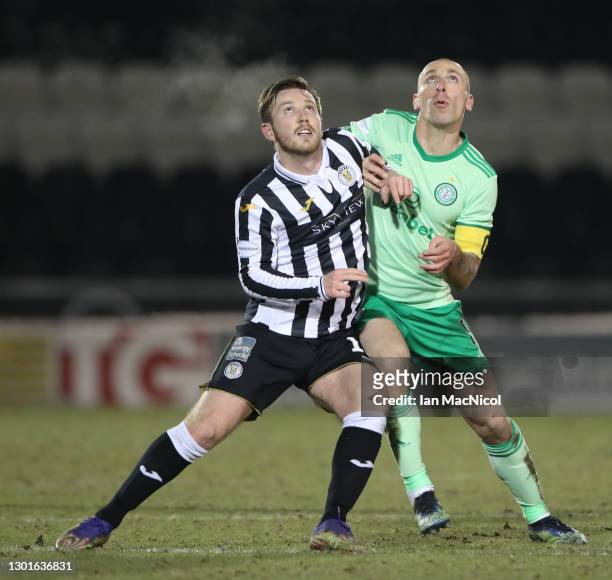 Kyle McAllister of St Mirren vies with Scott Brown of Celtic during the Ladbrokes Scottish Premiership match between St. Mirren and Celtic at SMISA...